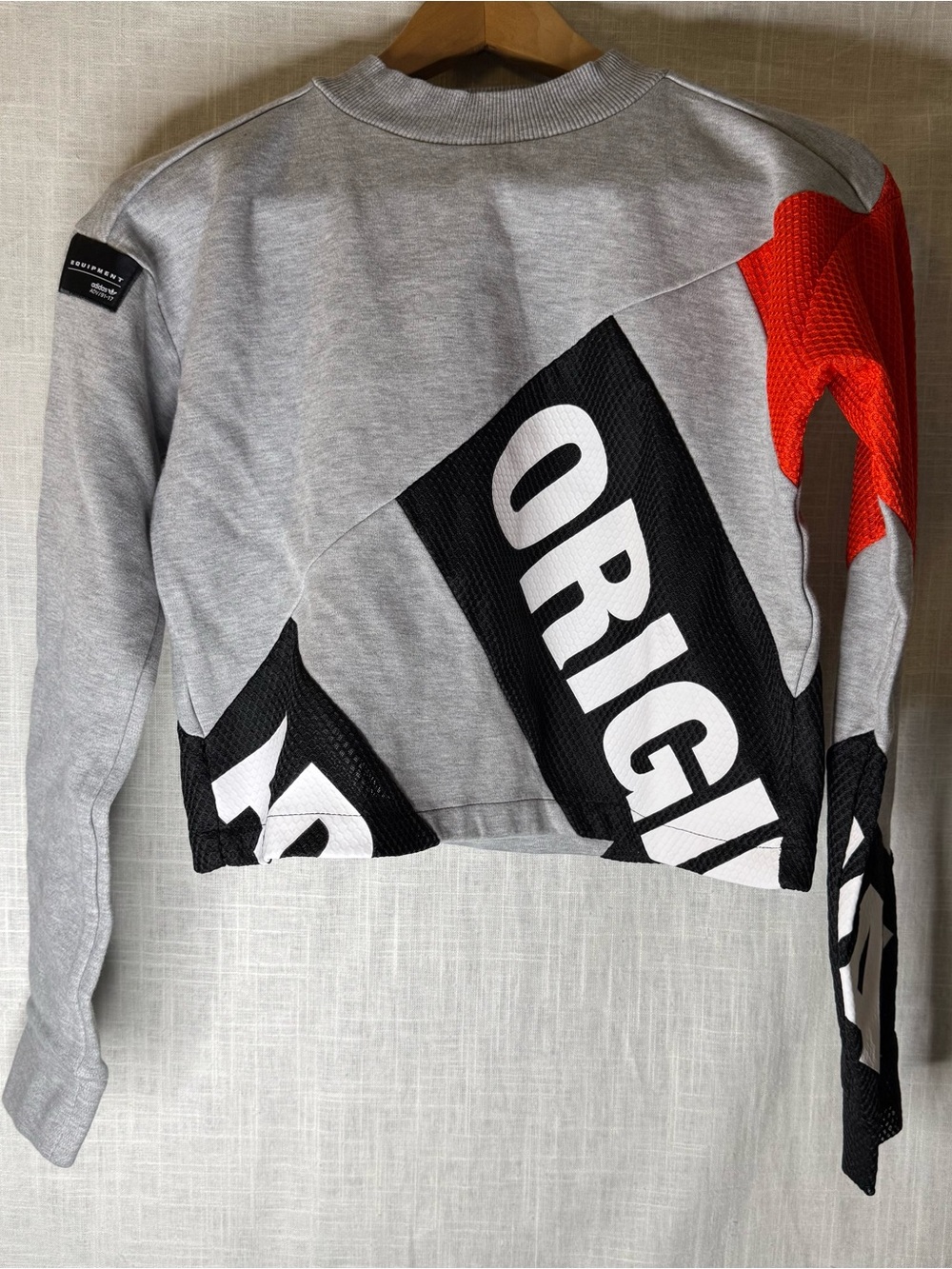 adidas Gray, Black & Red Cropped Graphic Sweater